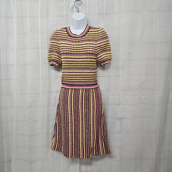 Free People Dress Knit Purple Stripes Twee Retro Mod Bodycon S - Picture 9 of 9
